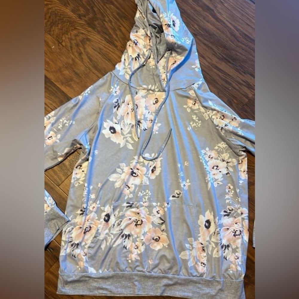 Floral top with hood.
